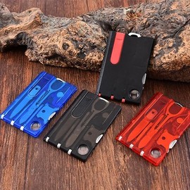 Red Outdoor Survival Bottle Opener Card Multi Tool Outdoor Barbecue Knife Camping Tool Hiking LED Light Magnifier EDC Tool Gear Multitools