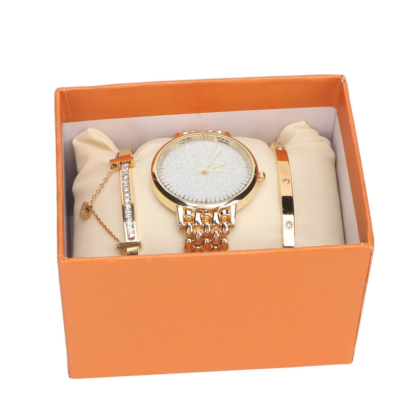 3pcs Women Watch Bracelet Set Gillter Elegant Hypoallergenic Waterproof Quartz
