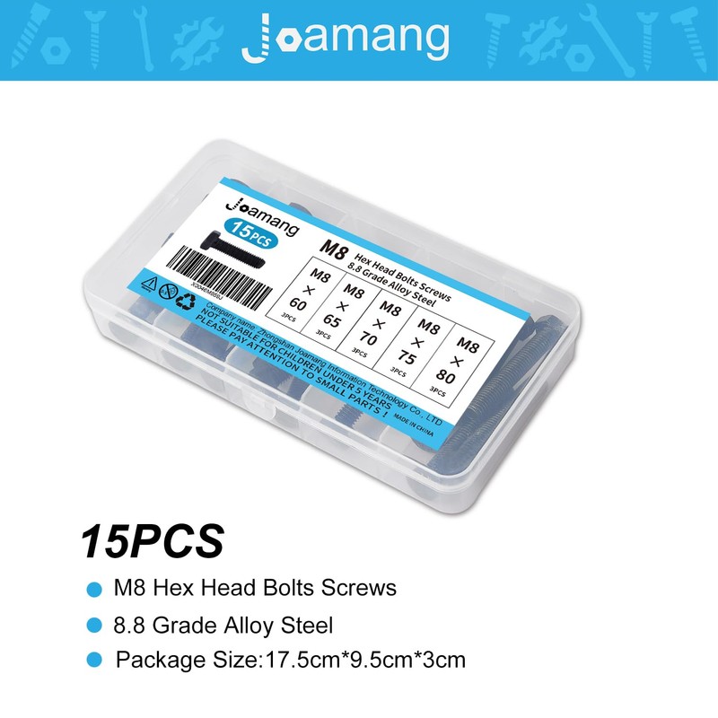 Joamang M8 x 60mm 65mm 70mm 75mm 80mm Hex Bolts,