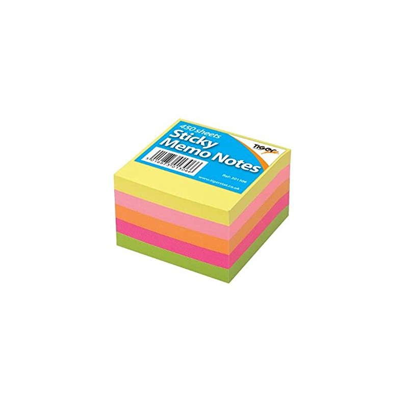 Tiger Sticky Memo Notes Neon Block Cube Pad 3x3" 450