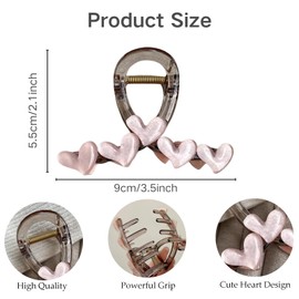 Heart Hair Claws for Women for Thick Hair French Hair Barrettes (Pink)