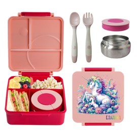 CANAIMA Bento Box for Kids with Thermos -1600ml Leak Proof Lunch Box w/Vacuum Food Jar Container - Microwave-Safe, BPA-Free, Easy to Clean Bento Lunch Box for Kids & Adults - School & Office