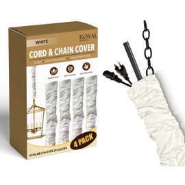 Royal Designs, Inc. Cord & Chain Cover 4 ft Silk Type Fabric, Chandelier Pendant Lighting Chain & Cable Management, Touch Fastener, White - 4 Pack