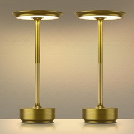 2-Pack Rechargeable Cordless Table Lamps – 5000mAh Battery-Powered LED Touch Lamps with 3 Color Modes & Stepless Dimming – Portable Metal Table Lights for Outdoor, Dining, Restaurant, Camping (Gold)