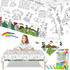 Kids Giant Forest Animals Coloring Poster with 18 Paint Pens,47x71inch Colouring Table Cover Jumbo Paper Coloring Tablecloth for Kids Boys Jungle Animals Party Supplies Birthday Crafts Gift Doodle Art