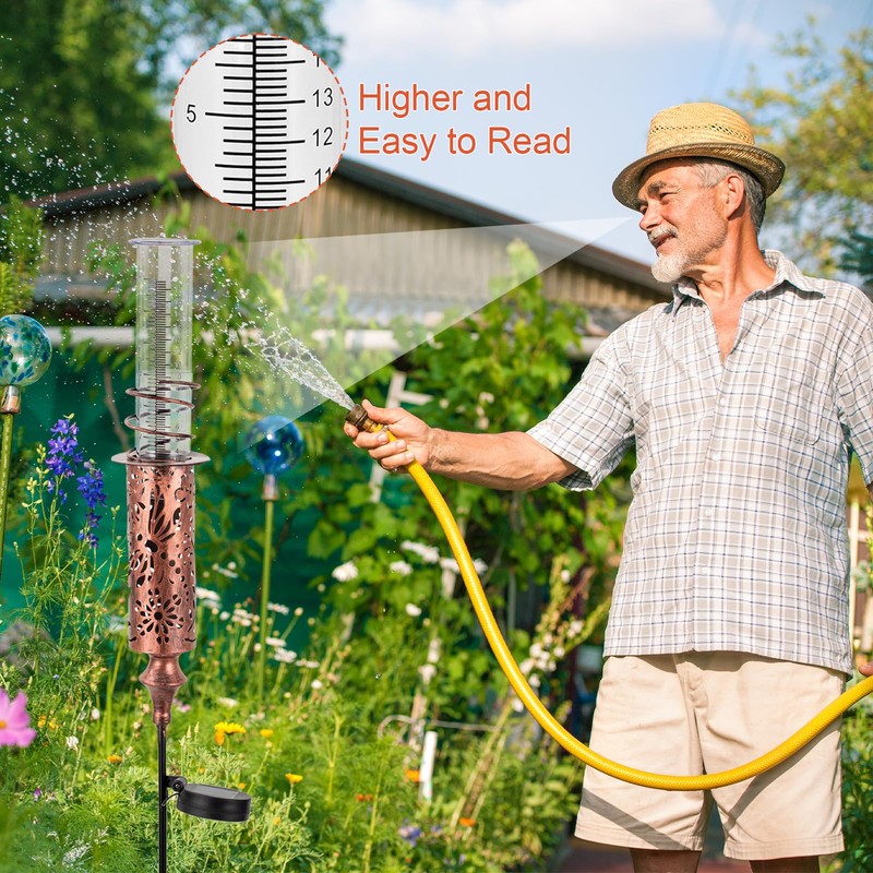 VEWOGIFT Rain Gauge Outdoor, Solar Rain Gauges for Yard, Freeze