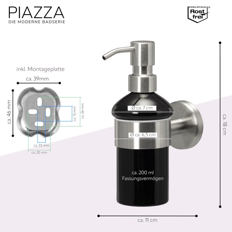 bremermann PIAZZA Bathroom Range - Soap Dispenser CERAMIC (black)