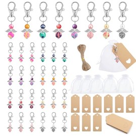 woric Set of 35 Guest Gifts Communion Guardian Angel Pendant with Kraft Paper Pendant Organza Bag Wedding Communion Confirmation Christening Farewell