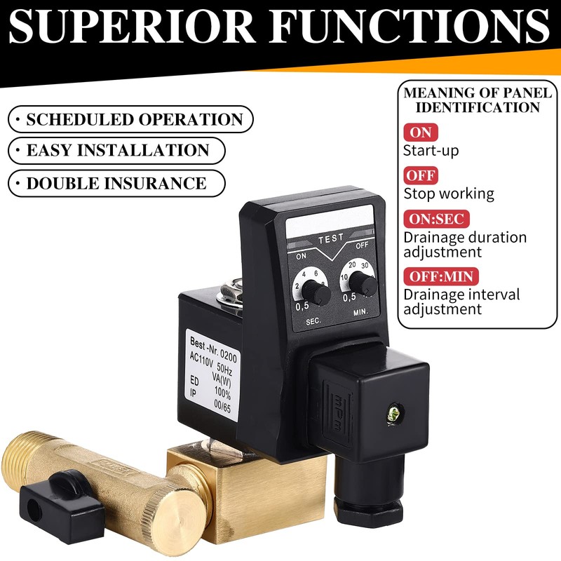 Bonuci Electronic Drain Valve for Air Compressor Ac 110v 1/2"