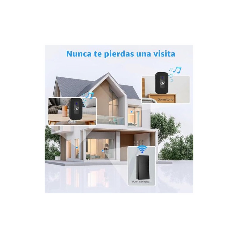 Timbre Inalámbrico para Puerta,MYDEAR Enchufable Timbre Inalámbrico Exterior,38 Melodías Ajustables,4