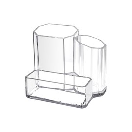 Acrylic Pen Holder, Clear Desk Organiser, Pen Holder, Desk Accessories, Make Up Organiser, 3 Compartments, Brush Holder, Pen Box, Stationery Storage Organiser for Office, School, Home Supplies