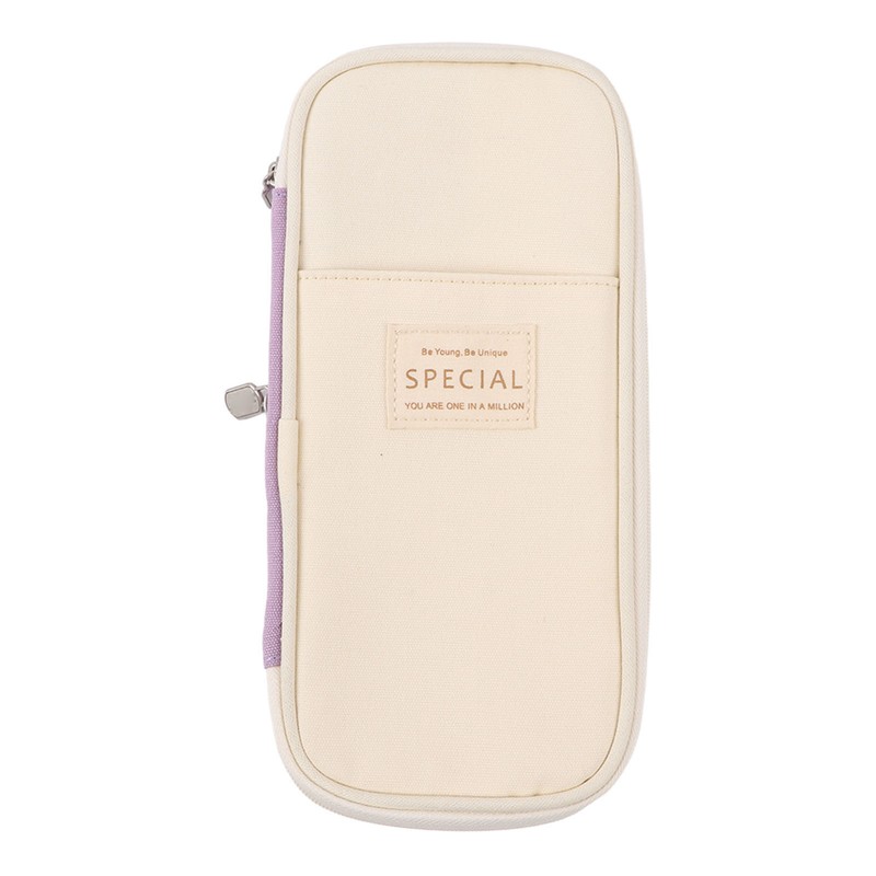 Large Pen Bag Simple Style Canvas Mesh Pockets Pen Slots