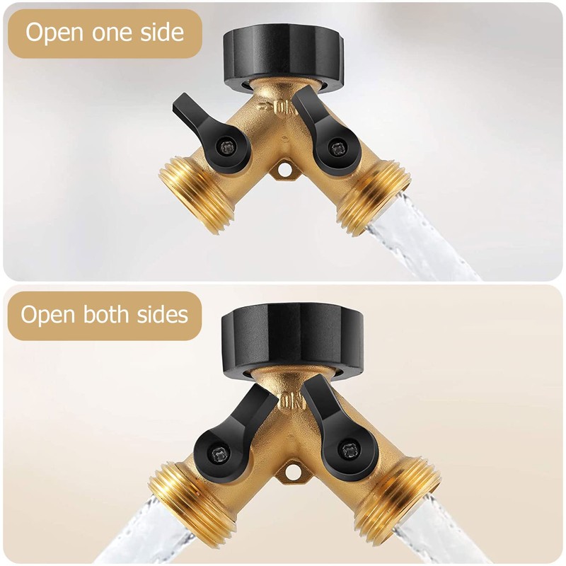 Aohcae 2-Way Water Distributor 3/4 Inch, Brass Hose Connector, Water