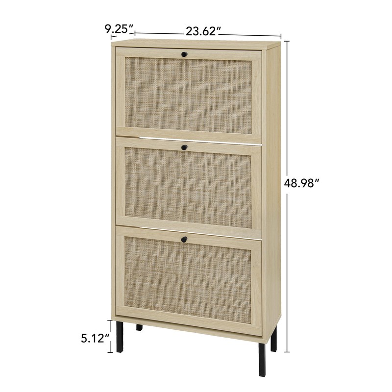 OPODEE Natural Rattan Shoe Storage Cabinet for Entryway, 24 in