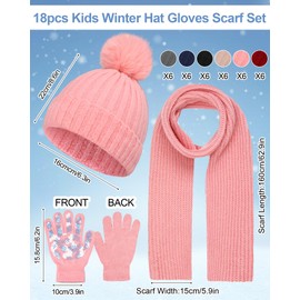 JaGely 18pcs Kids Winter Hat Gloves Scarf Set Warm Kids Knit Beanie with Pom Kid Gloves for Boys and Girls Scarf Toddler Gift (Cute)