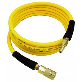 YOTOO Hybrid Lead-In Air Hose 1/4-Inch by 10-Feet 300 PSI Heavy Duty, Lightweight, Kink Resistant, All-Weather Flexibility with 1/4-Inch Industrial Air Fittings and Bend Restrictors, Yellow