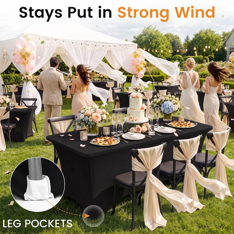 2 Pack Spandex Table Cover 6 FT Black Tablecloths Rectangle