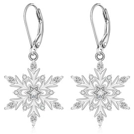 Christmas Snowflake Earrings for Women Dangle Sterling Silver White Snowflake Earring Dangling Small Womens Crystal Snowflake Jewelry Gifts