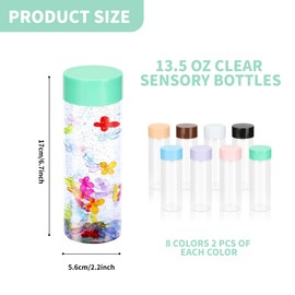 FARQAN 16 Pcs Sensory Bottles with Lids, 13.5 oz Leakproof Clear Plastic Water Bottles Reusable Empty Sensory Bottles for Sensory Crafts Classroom Handmade Party Supply (Multi Colors)