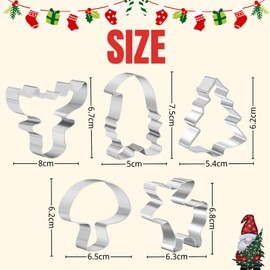 PTaizjjz Christmas Cookie Cutter Set - 5 Pieces - Christmas Tree, Gnome,Reindeer,Mushroom Holiday Cookie Cutters Fondant Biscui Cutters
