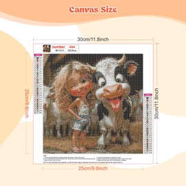 EOBROMD Diamond Painting Kits Girl and Cow, 5D Diamond Art Kits for Adults Full Drill Diamond Paintings Kit for Adults Beginners, DIY Diamond Painting Packs Gem Art Home Wall Decor 30x30cm