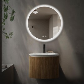 Niccy 28 Inch LED Round Mirror with Light, Backlit/Front Lighted, Frameless LED Wall Mounted Bathroom Vanity Mirror, 3 Color Stepless Dimmable 3000K/4500K/6000K, LED Anti-Fog Lighted Bathroom Mirror