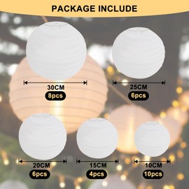 RISVOWO Paper Lanterns, White Paper Lanterns, Hanging Round Paper Lanterns for Weddings, Birthdays, Celebrations, Garden Decoration, Lanterns, Outdoor Lanterns, Various Sizes from 15 cm, 20 cm, 25 cm,