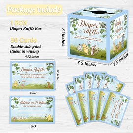 50PCS Winnie the Pooh Baby Shower Decorations-Winnie Baby Shower Games-Pooh Party Decorations-Baby Shower Diaper Raffle Box-blue2