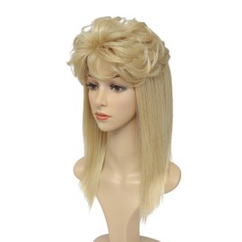 ByouByou Mullet Wigs for Women Curly Synthetic Heat Resistant Shoulder Length Hair 80s Rocker Cosplay Wigs (Light Blonde)
