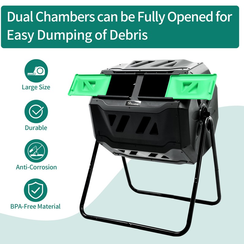 YITAHOME Large Outdoor Dual Bin Composter Tumbling, 43 Gallon Rotating