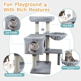KIYUMI Cat Tree Multi-Level Pet Activity Center Cat Tower Condo with Sisal Scratching Post for Indoor Cats Cat Tree Cat Furniture with Hammock Perch and Kitten Ball Toys 08G