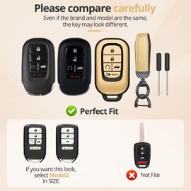 Seikuleca for Honda Key Fob Cover Accessories- Matte TPU Key Fob Cover with Leather Keychain for 2022-2026 Civic Accord HR-V Pilot CR-V, Sport SI EX EX-L (gold, Model 1)
