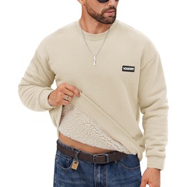 VOGSTART Men's Sherpa Lined Sweatshirt Crew Neck Fleece Pullover Cosy Winter Hoodies S-XXL, apricot