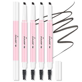 HHLTOH Microblading Eyebrow Pen - Eyebrow Pencil, 2-in-1 Dual-Ended Eye Brow Pencils with 1-Fork-Tip & Precise Brush-Tip Hair Like Eyebrow Penil, Natural Looking Eye Brow for Women, (Pack of 5) Ebony