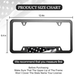 Black American Flag License Plate Frames - 2 Pack Patriotic Aluminum Metal Flying US Flag Car Tag Plate Frame Holder Covers with 4 Fluttering Flag Car Valve Caps and Screws