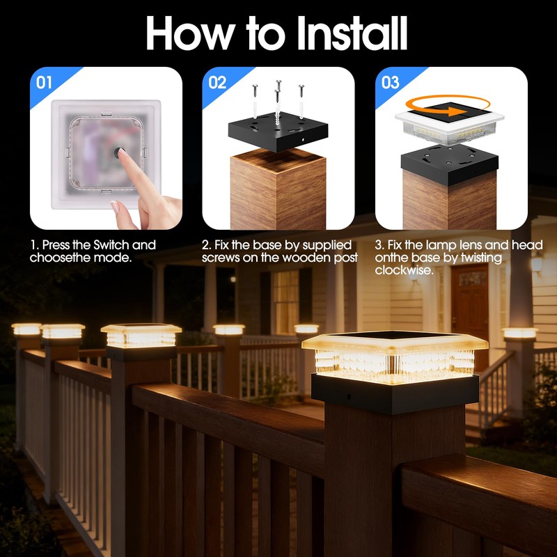 4x4 Solar Post Cap Lights 8 Pack, 96 LED/4 Lighting
