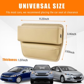 Ziciner Car Seat Gap Organizer, Premium Leather Auto Seat Storage Box, Vehicle Adjustable Front Seat Gap Filler, Car Seat Side Pocket Organizer for Phones, Glasses, Keys, Money, Cards (Beige)