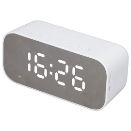 Alarm Clock Radio, 1200mAh Portable Bluetooth 5.0 & Dual Alarms FM Radio Speaker, 3-Level Dimmer & Temperature Display for Bedroom/Office (White)
