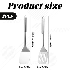 Metal Spatula,2 PCS Stainless Steel Spatulas Set,Spatula Metal,Sturdy Slotted Spatula,Kitchen Spatulas for Cooking,Silver Slotted Turner for Fish,Eggs,Pancakes,Dishwasher Safe,Easy to Clean