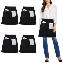 umboom Pack of 4 Vorbinder Apron, Black Kitchen Apron with 3 Pockets, Short Chef Aprons, Waiter's Apron, BBQ Apron, Barista Apron, Waist Apron for Men and Women (Black - Polyester)