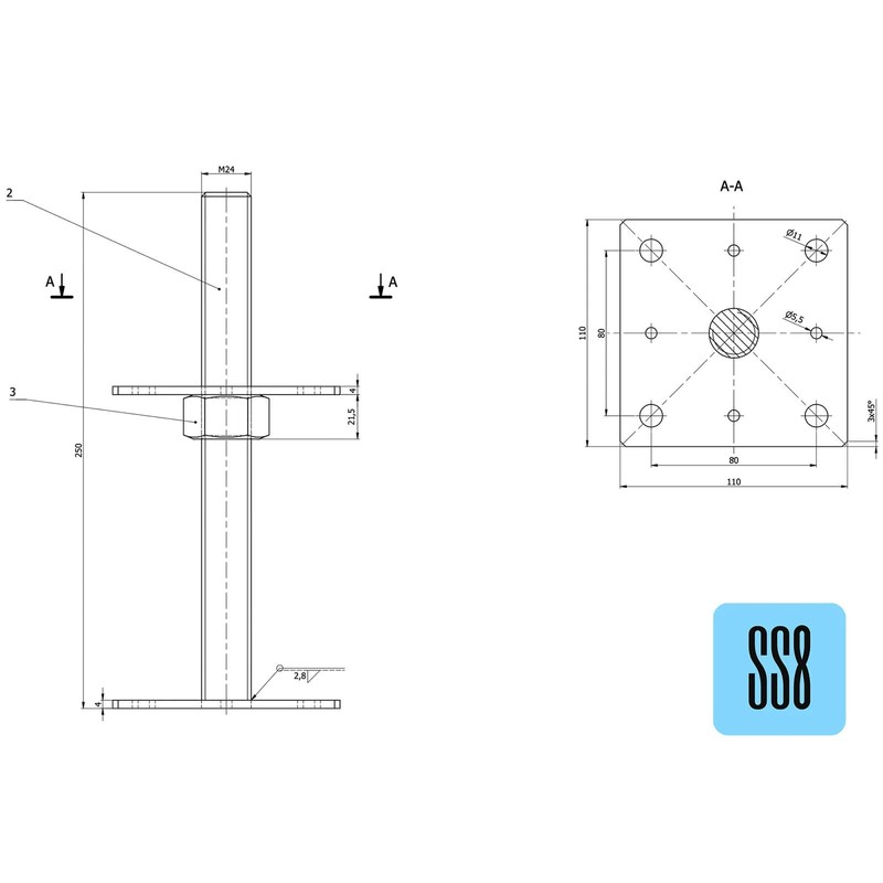Heavy Duty Galvanised Adjustable up to 25cm Bolt Down Post