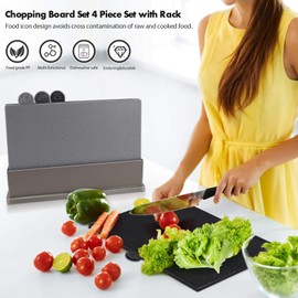 MASTERTOP Cutting Board Set for Kitchen - Index Plastic Chopping Board Set of 4, BPA Free, No Slip, Dishwasher Safe, Thicker Cutting Boards With Draining Rack Organizer