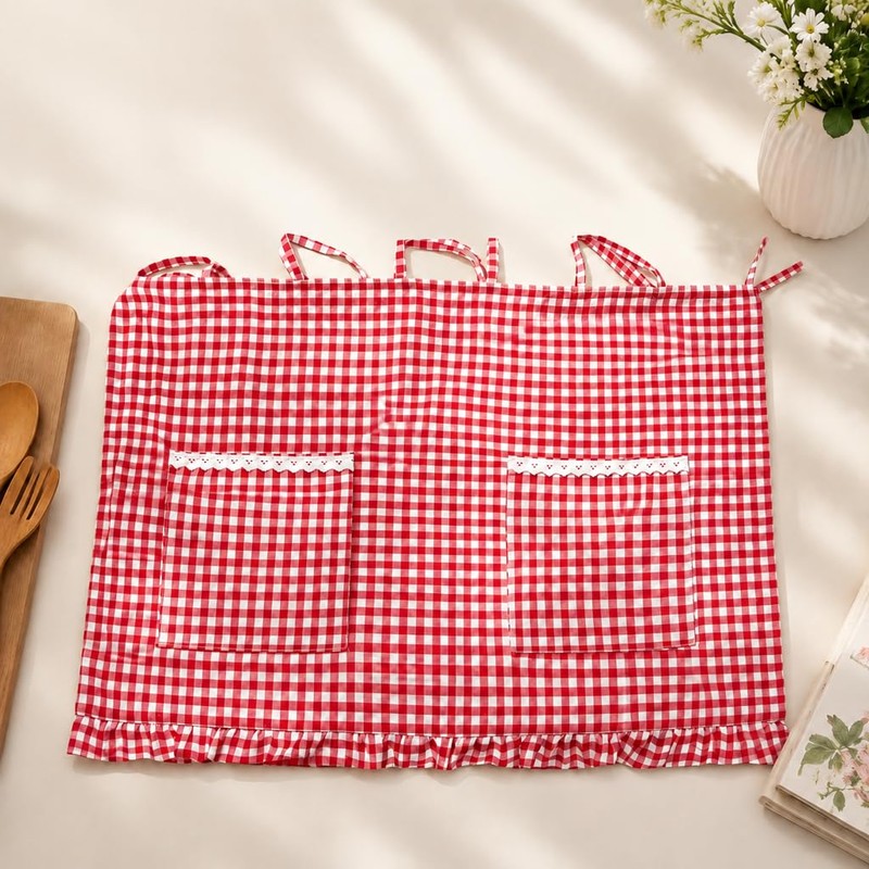 Oven Skirt Curtain, 30”x22”, Red White Check Oven Curtain for