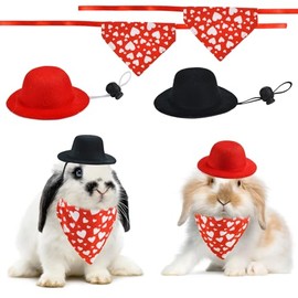 CooShou 4 Pcs Valentine's Day Hamster Hat Bandana Outfits Guinea Pig Hat Costume Small Animal Black Pink Hats Heart Bandanas Clothes Suitable for Rats Hamster Guinea Pig Lizard S