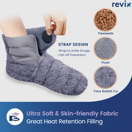 REVIX Microwavable Booties and Feet Warmers for Women & Men, Microwave Heated Foot Warmer with Flaxseed Moist Heat for Cold Feet, Gray, L