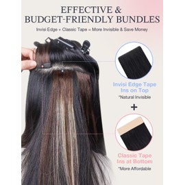 DOORES Seamless Hair Extensions Real Human Hair Tape in Invisi Edge, Dark Brown to Chestnut Brown 10pcs Injection Tape-ins 25g 18 Inch, Injected Natural Human Tape in Extensions