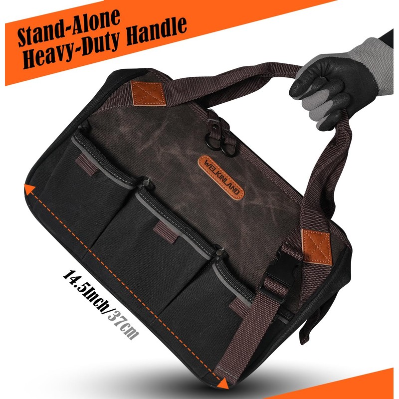 WELKINLAND 18 Pockets Electrician Tools Bag,14" Heavy Duty Plumber Tool