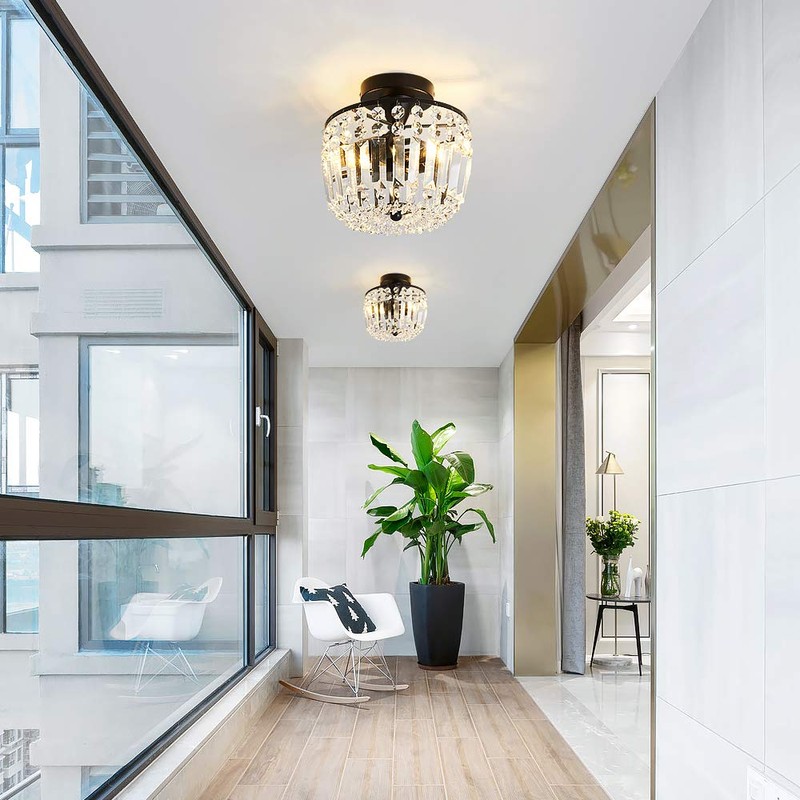 YYJLX Small Crystal Chandelier 2- Lights ，Modern Semi Flush Mount