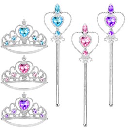 Vicloon 6PCS Princess Crown and Wands, Princess Dress Up Accessories for Little Girls, Princess Tiara Jewelry Toy for 3-6 Girl Christmas Birthday Cosplay Crown