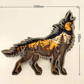 Drawelry 3D Forest Animal Wood Craft Wooden Craft Forest Animals Creative Wooden Statue Christmas Wall Hanging Decoration Craft Retro Wooden Sculpture for Office and Home Decoration (Wolf)
